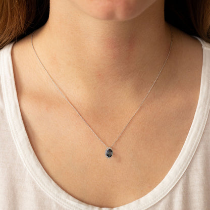 London Blue Topaz Necklace with 0.05ct Diamonds in 9K White Gold