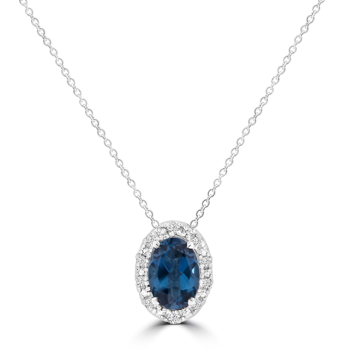 London Blue Topaz Necklace with 0.05ct Diamonds in 9K White Gold