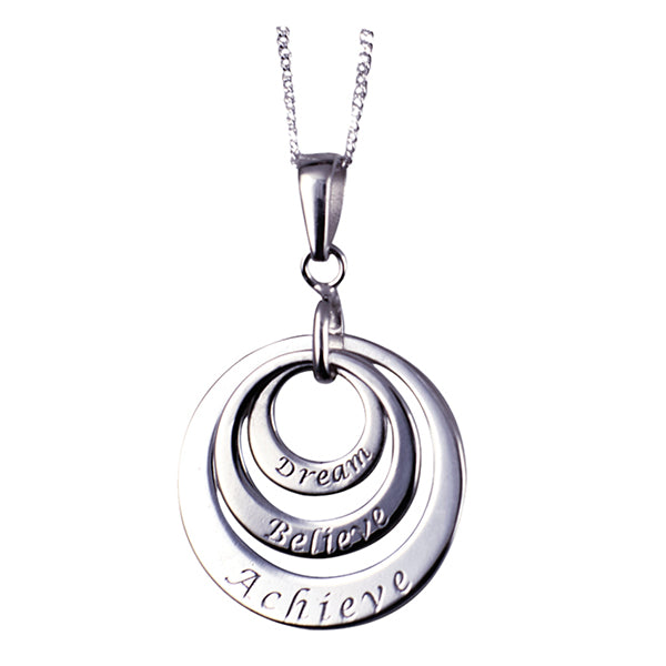 ‘Dream-Believe-Achieve’ Triple Disc Pendant with 40cm Chain + 5cm Extender