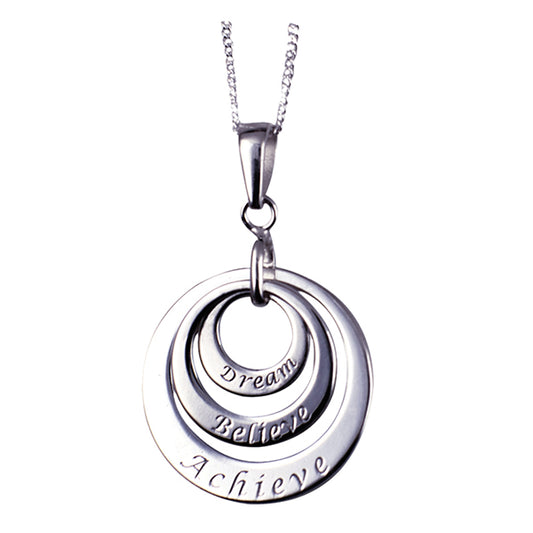 ‘Dream-Believe-Achieve’ Triple Disc Pendant with 40cm Chain + 5cm Extender