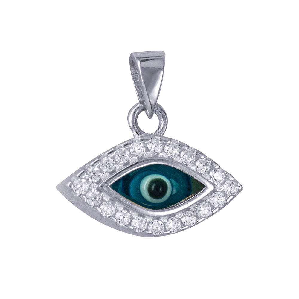 White Cz Greek Eye Pendant