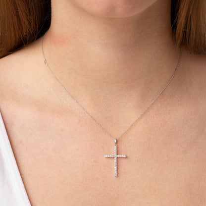 Diamond Cross Pendant with 0.50ct Diamonds in 9K White Gold - PC-0171-W