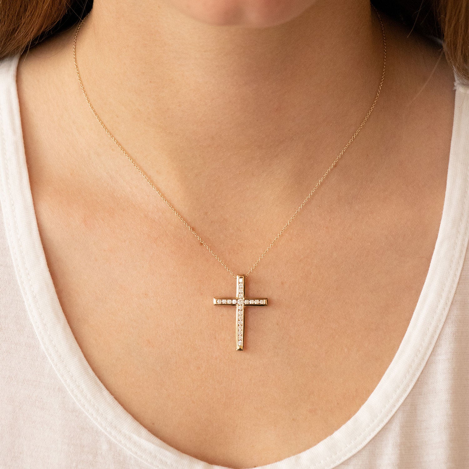 Diamond Cross Pendant with 0.50ct Diamonds in 9K Yellow Gold - PC-0172-Y