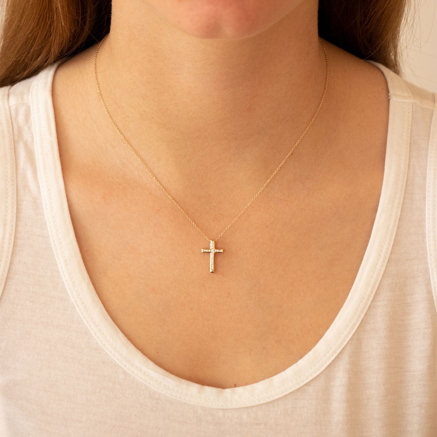 Diamond Cross Pendant with 0.10ct Diamonds in 9K Yellow Gold - PC-0174-Y