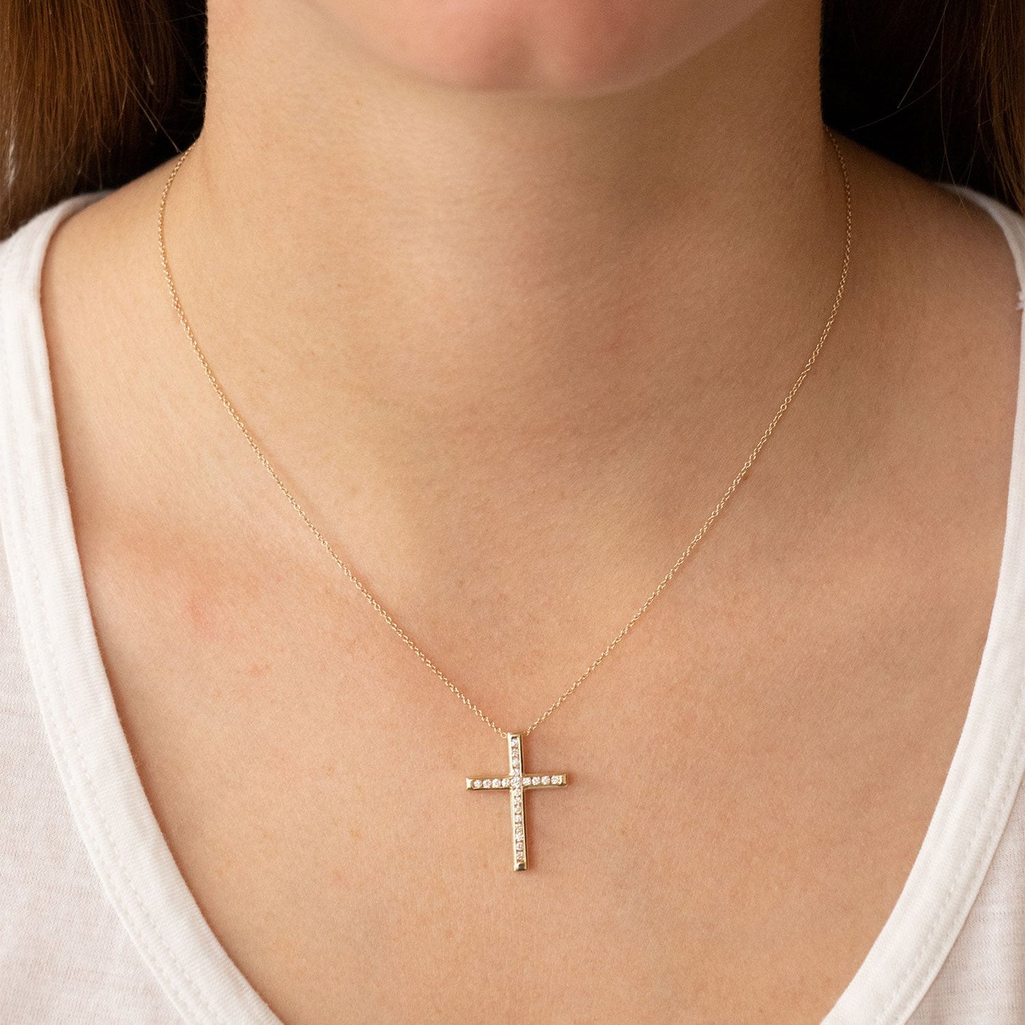 Diamond Cross Pendant with 0.25ct Diamonds in 9K Yellow Gold - PC-0187-Y