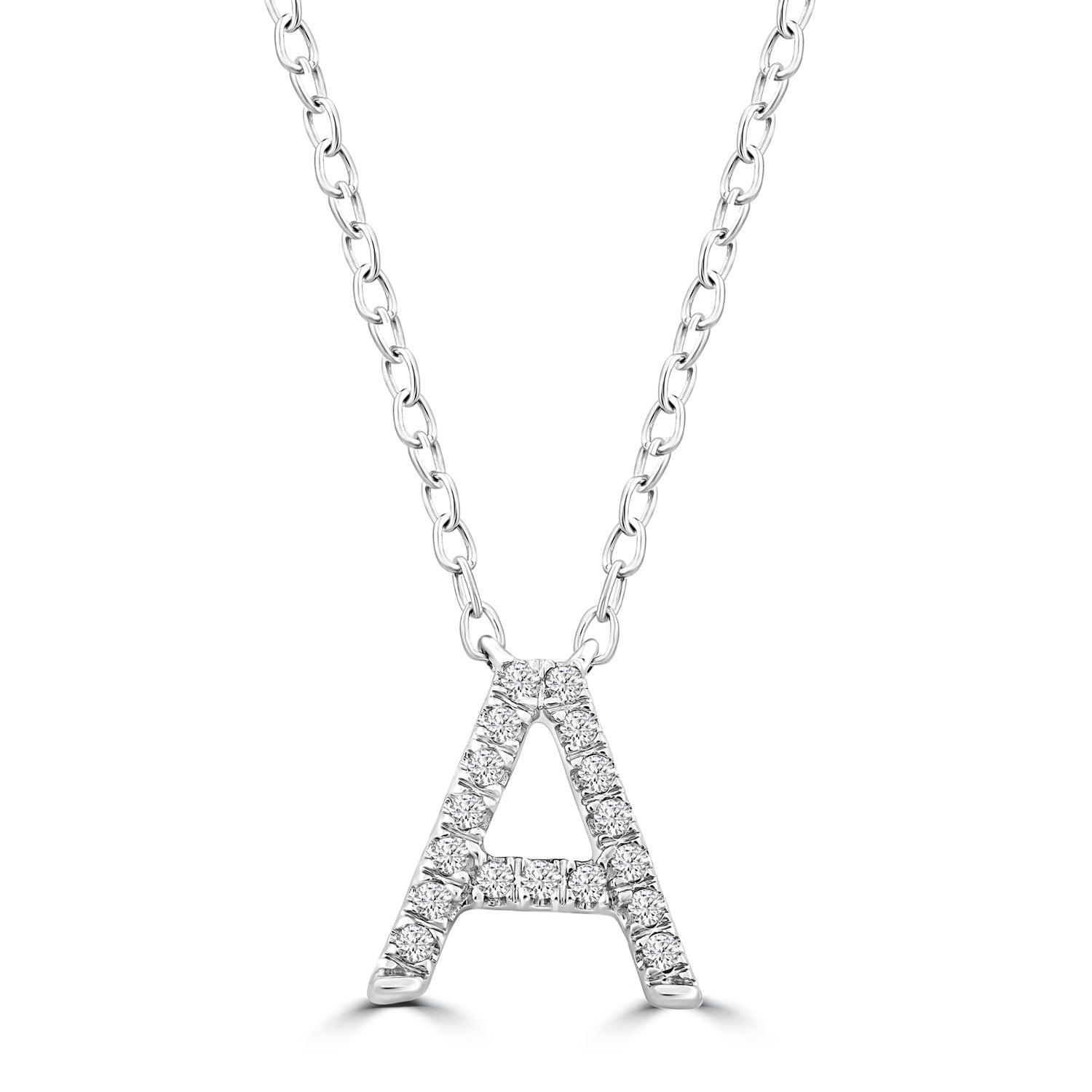 Initial Necklace with Natural Diamonds in 9K White Gold — A, 9kt WG
