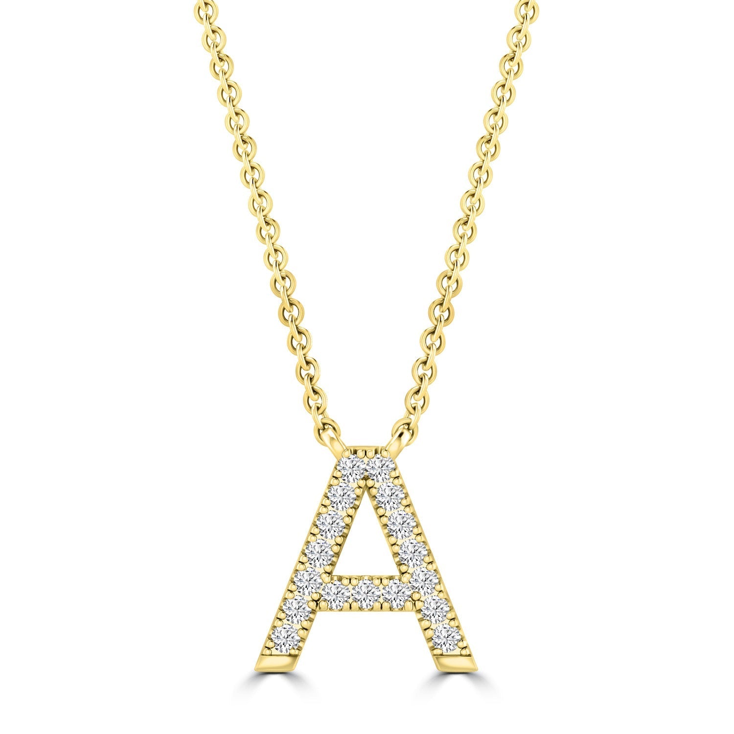 Initial Necklace with Natural Diamonds in 9K White Gold — A, 9kt YG