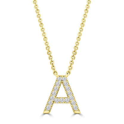 Initial Necklace with Natural Diamonds in 9K White Gold — A, 9kt YG