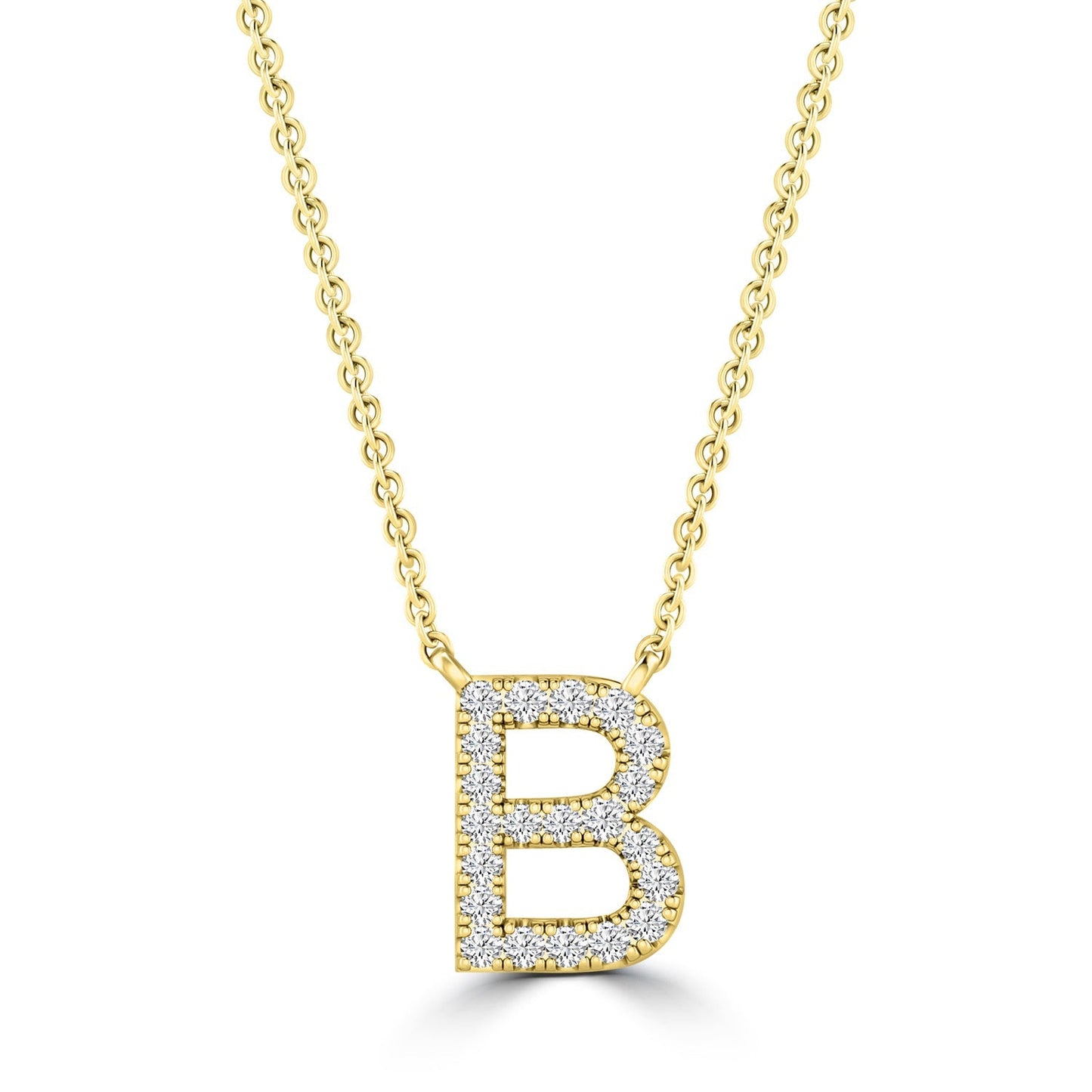 Initial Necklace with Natural Diamonds in 9K White Gold — B, 9kt YG