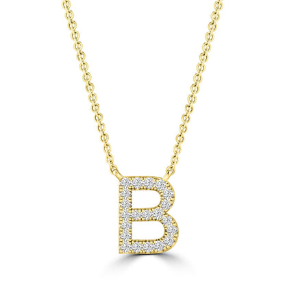 Initial Necklace with Natural Diamonds in 9K White Gold — B, 9kt YG