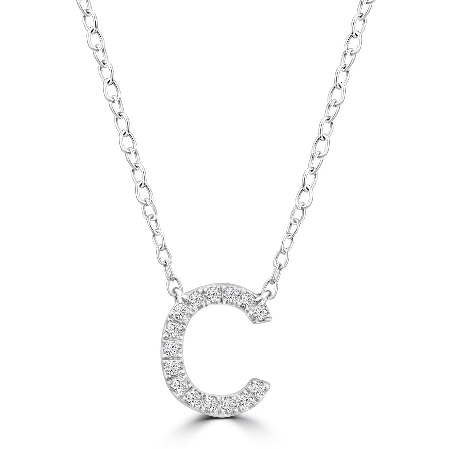 Initial Necklace with Natural Diamonds in 9K White Gold — C, 9kt WG