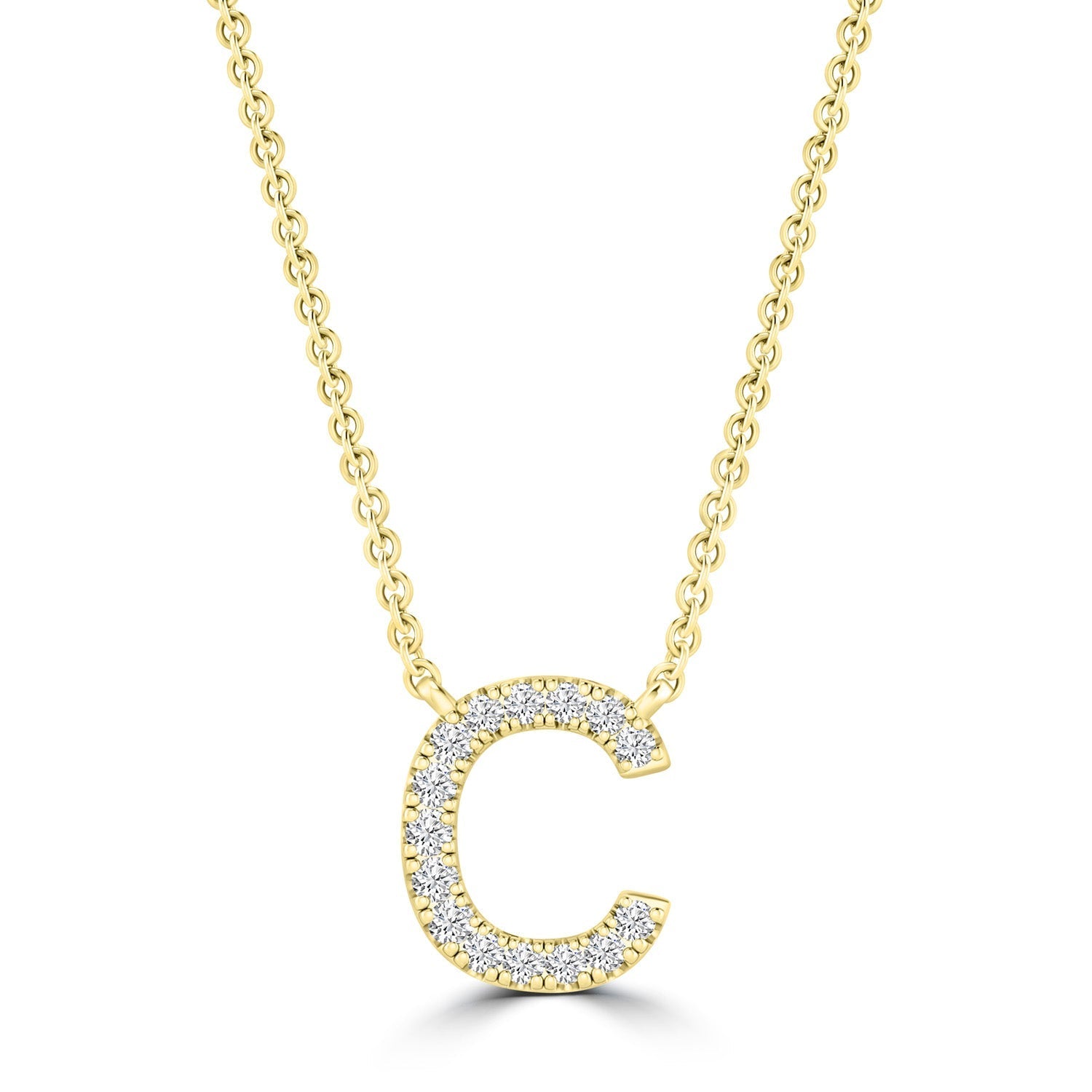 Initial Necklace with Natural Diamonds in 9K White Gold — C, 9kt YG