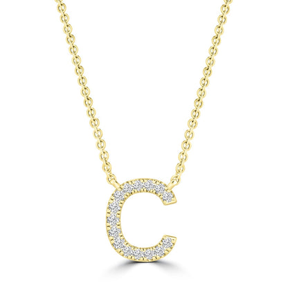 Initial Necklace with Natural Diamonds in 9K White Gold — C, 9kt YG