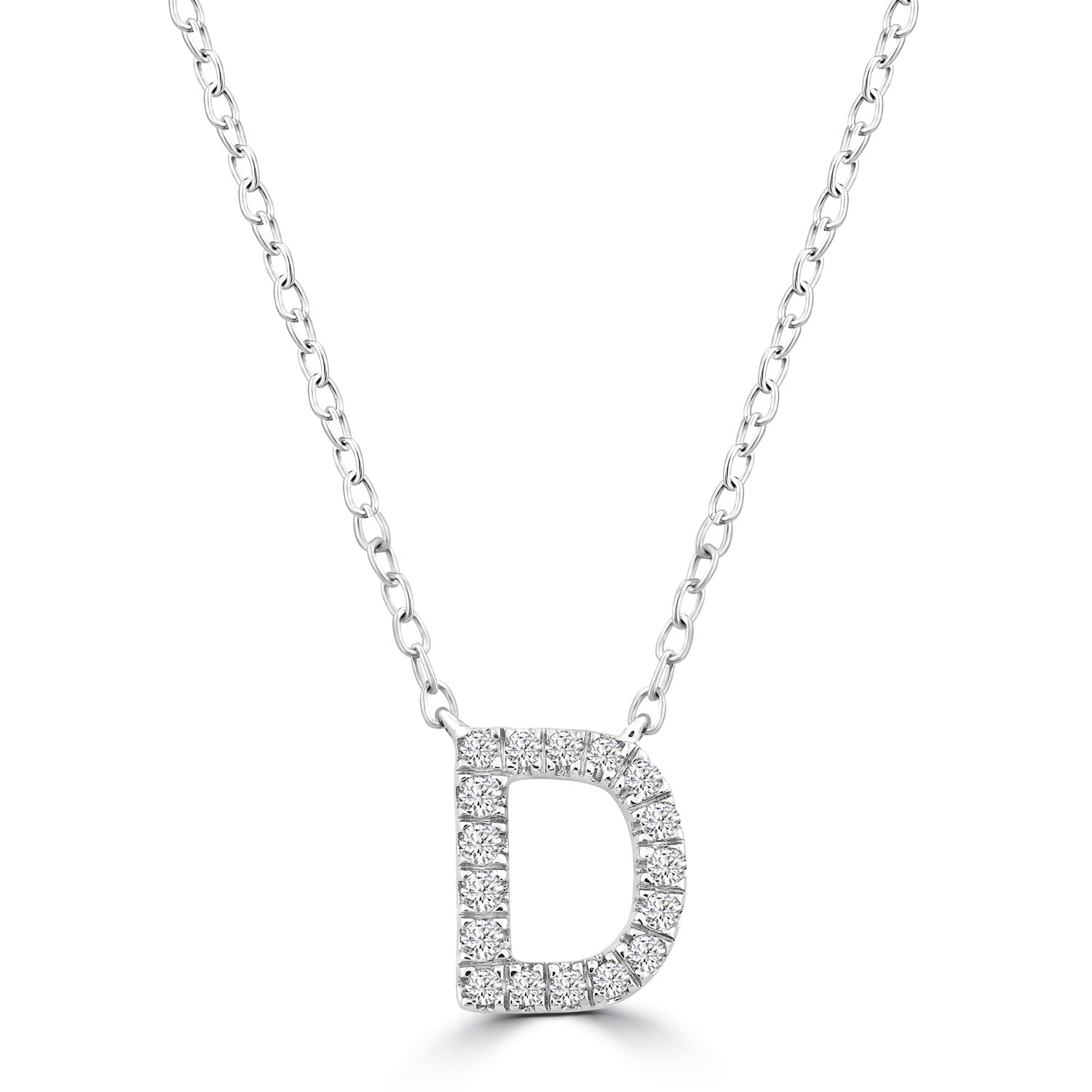Initial Necklace with Natural Diamonds in 9K White Gold — D, 9kt WG