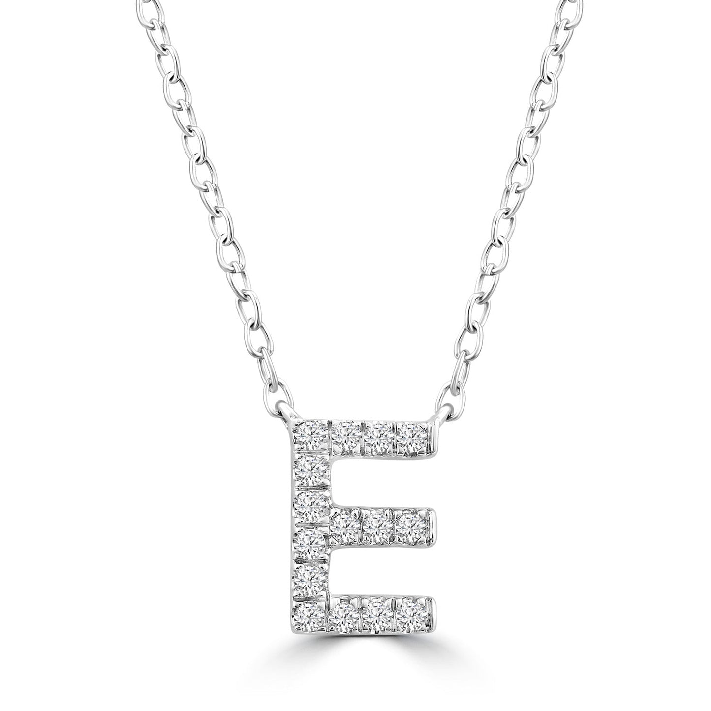 Initial Necklace with Natural Diamonds in 9K White Gold — E, 9kt WG