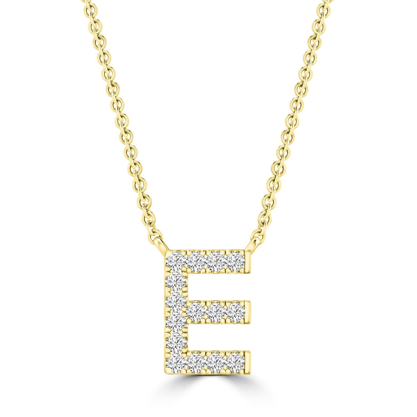 Initial Necklace with Natural Diamonds in 9K White Gold — E, 9kt YG