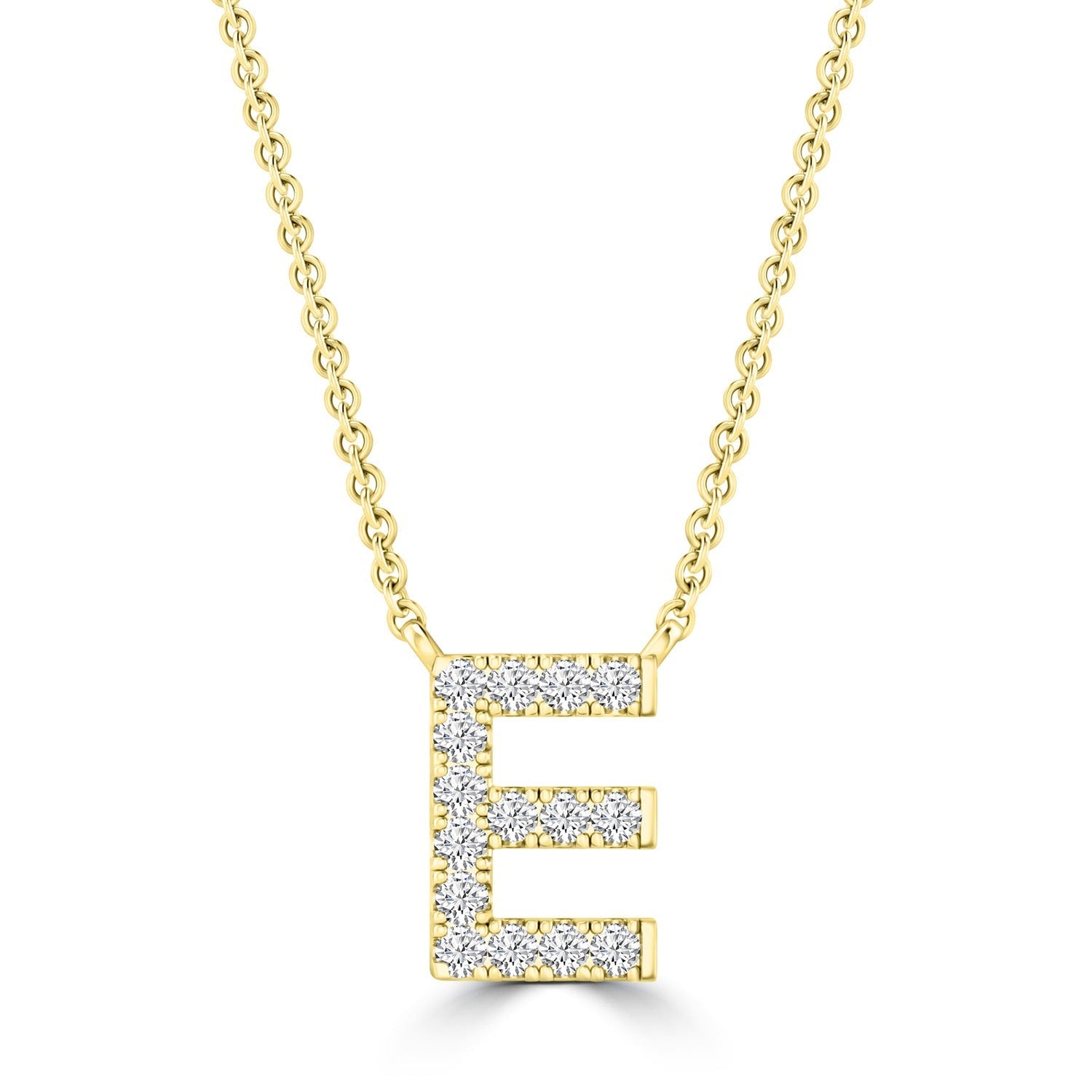 Initial Necklace with Natural Diamonds in 9K White Gold — E, 9kt YG