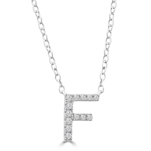 Initial 'F' Necklace with 0.06ct Diamonds in 9K White Gold