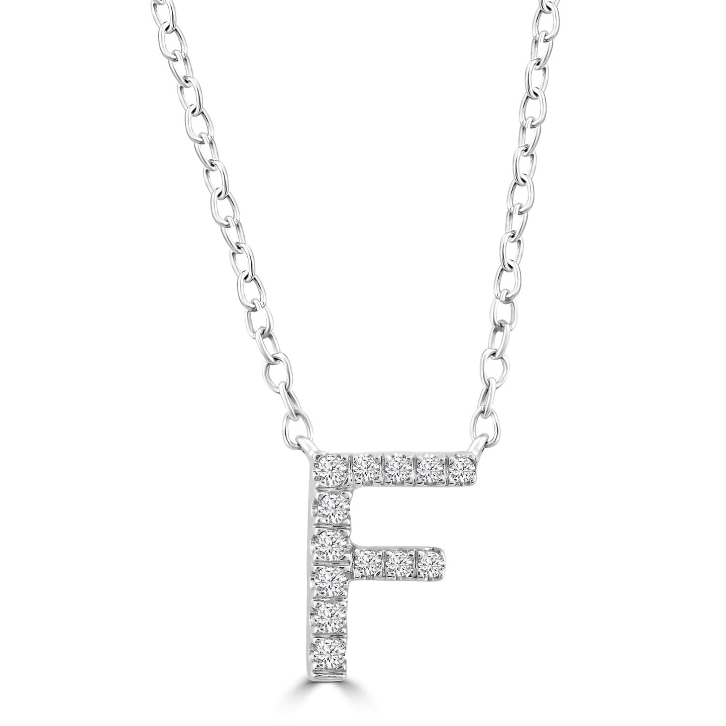 Initial Necklace with Natural Diamonds in 9K White Gold — F, 9kt WG