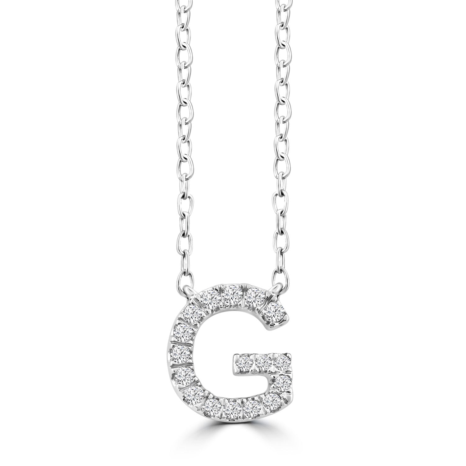 Initial Necklace with Natural Diamonds in 9K White Gold — G, 9kt WG