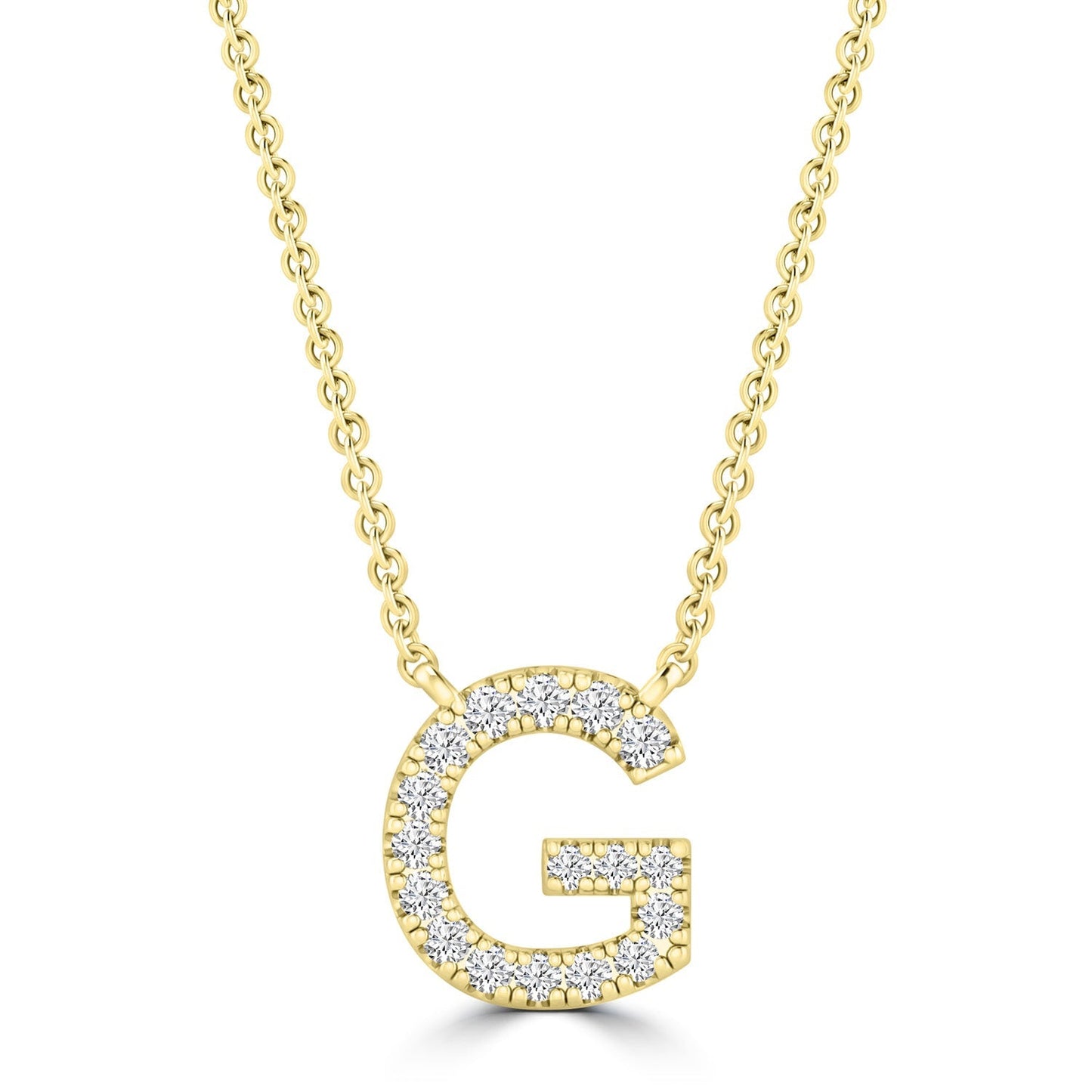 Initial Necklace with Natural Diamonds in 9K White Gold — G, 9kt YG
