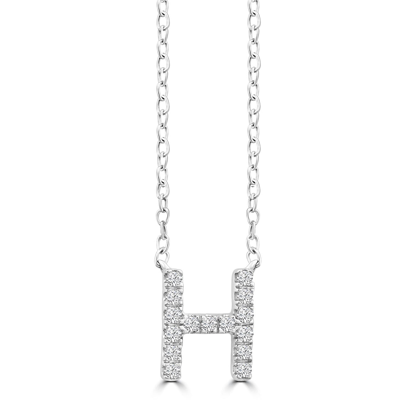 Initial Necklace with Natural Diamonds in 9K White Gold — H, 9kt WG