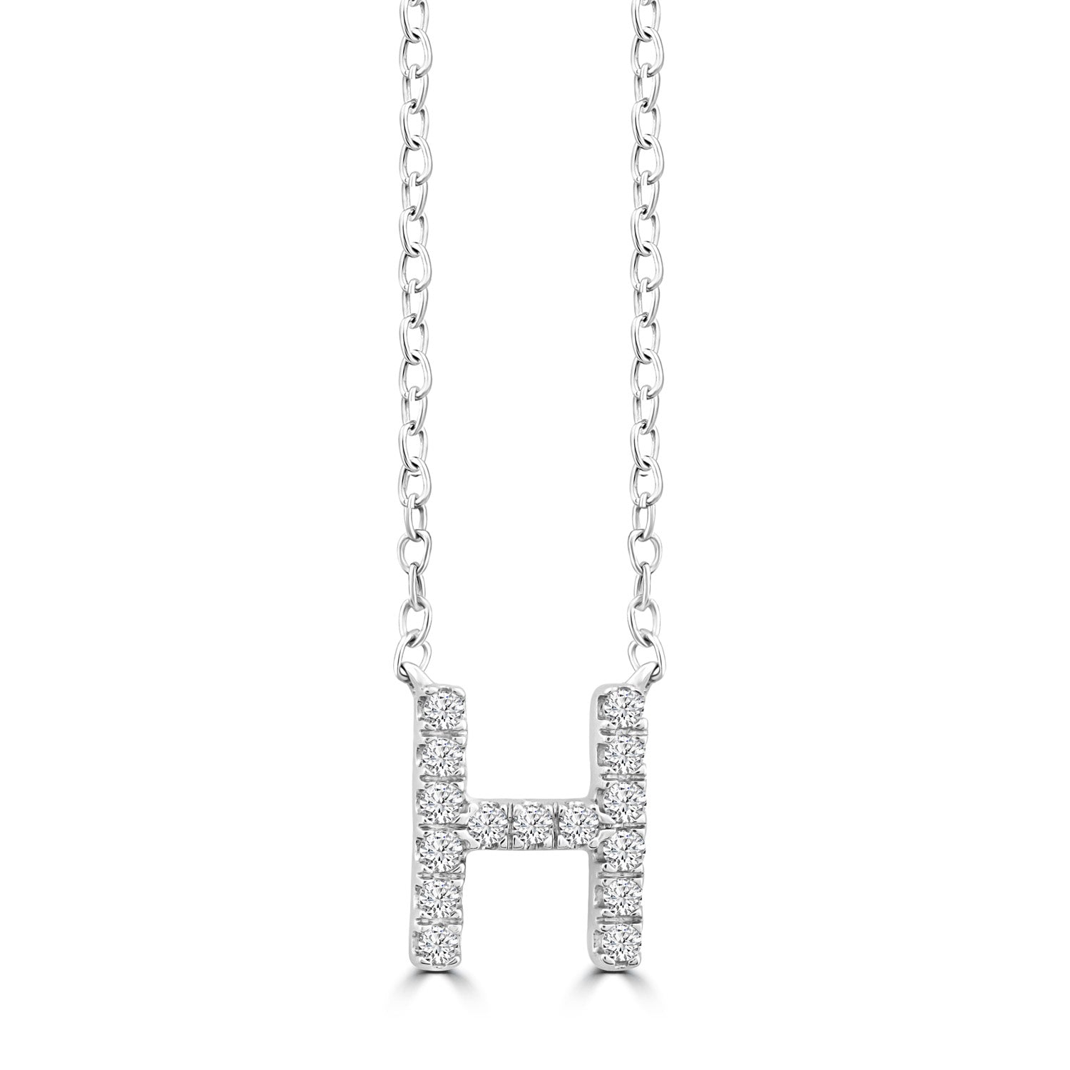 Initial Necklace with Natural Diamonds in 9K White Gold — H, 9kt WG