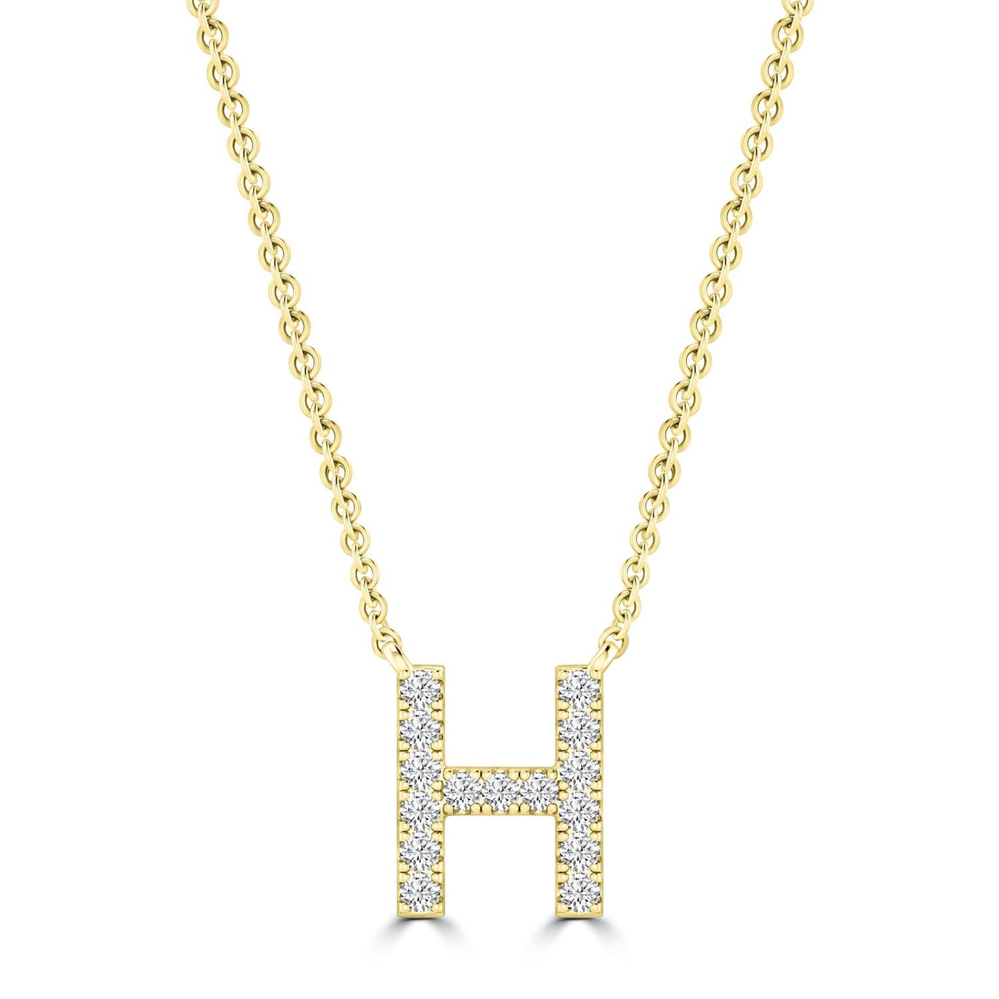 Initial Necklace with Natural Diamonds in 9K White Gold — H, 9kt YG