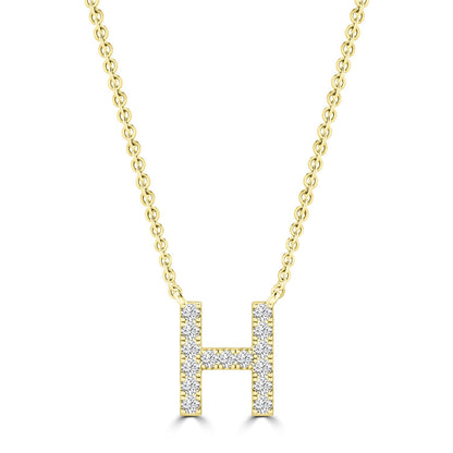 Initial Necklace with Natural Diamonds in 9K White Gold — H, 9kt YG