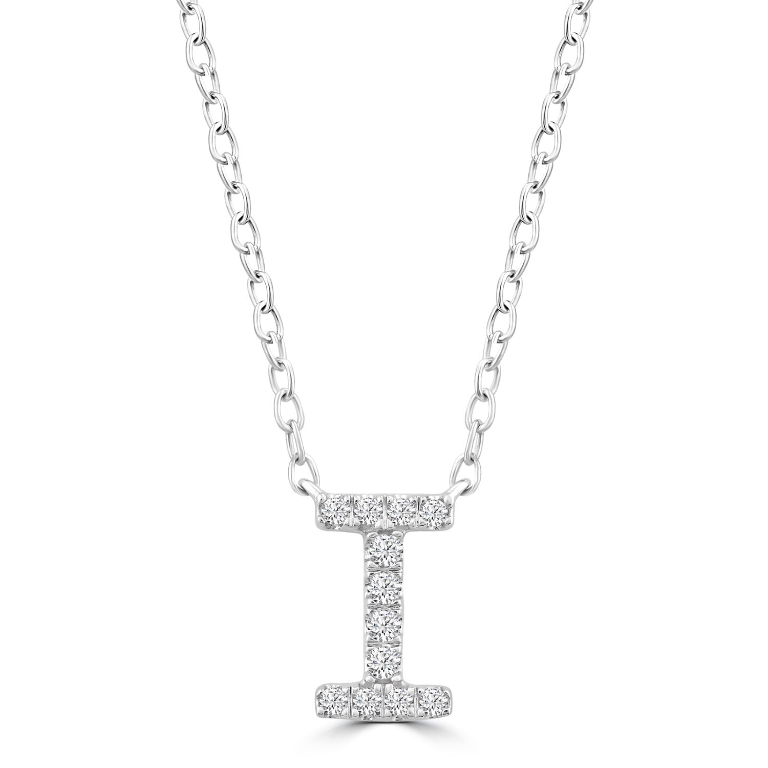 Initial Necklace with Natural Diamonds in 9K White Gold — I, 9kt WG