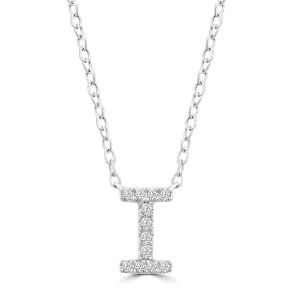 Initial Necklace with Natural Diamonds in 9K White Gold — I, 9kt WG
