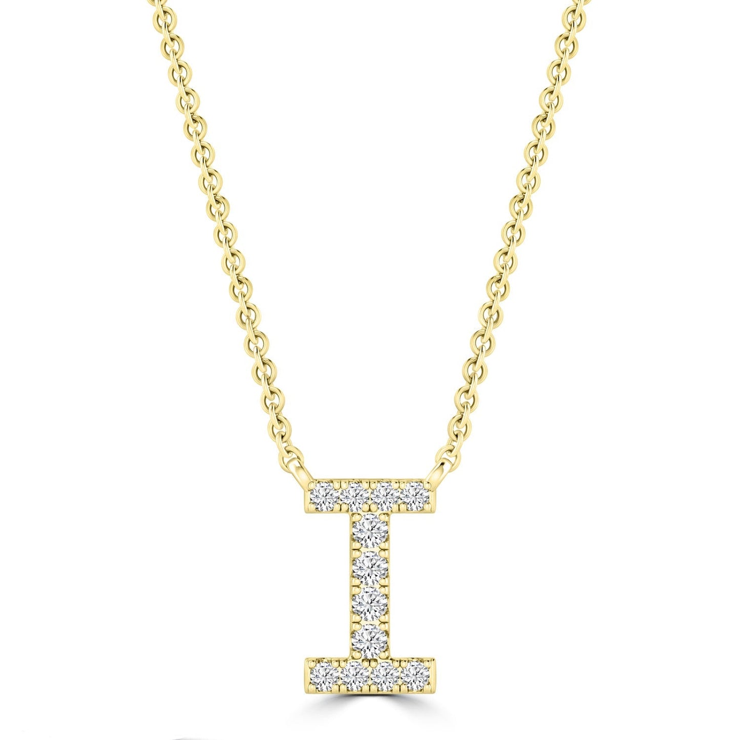 Initial Necklace with Natural Diamonds in 9K White Gold — I, 9kt YG