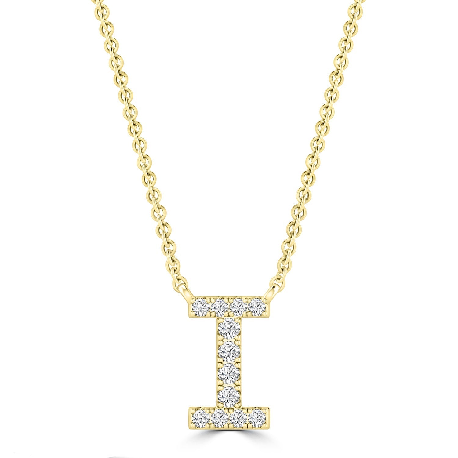 Initial Necklace with Natural Diamonds in 9K White Gold — I, 9kt YG