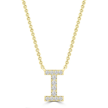 Initial Necklace with Natural Diamonds in 9K White Gold — I, 9kt YG