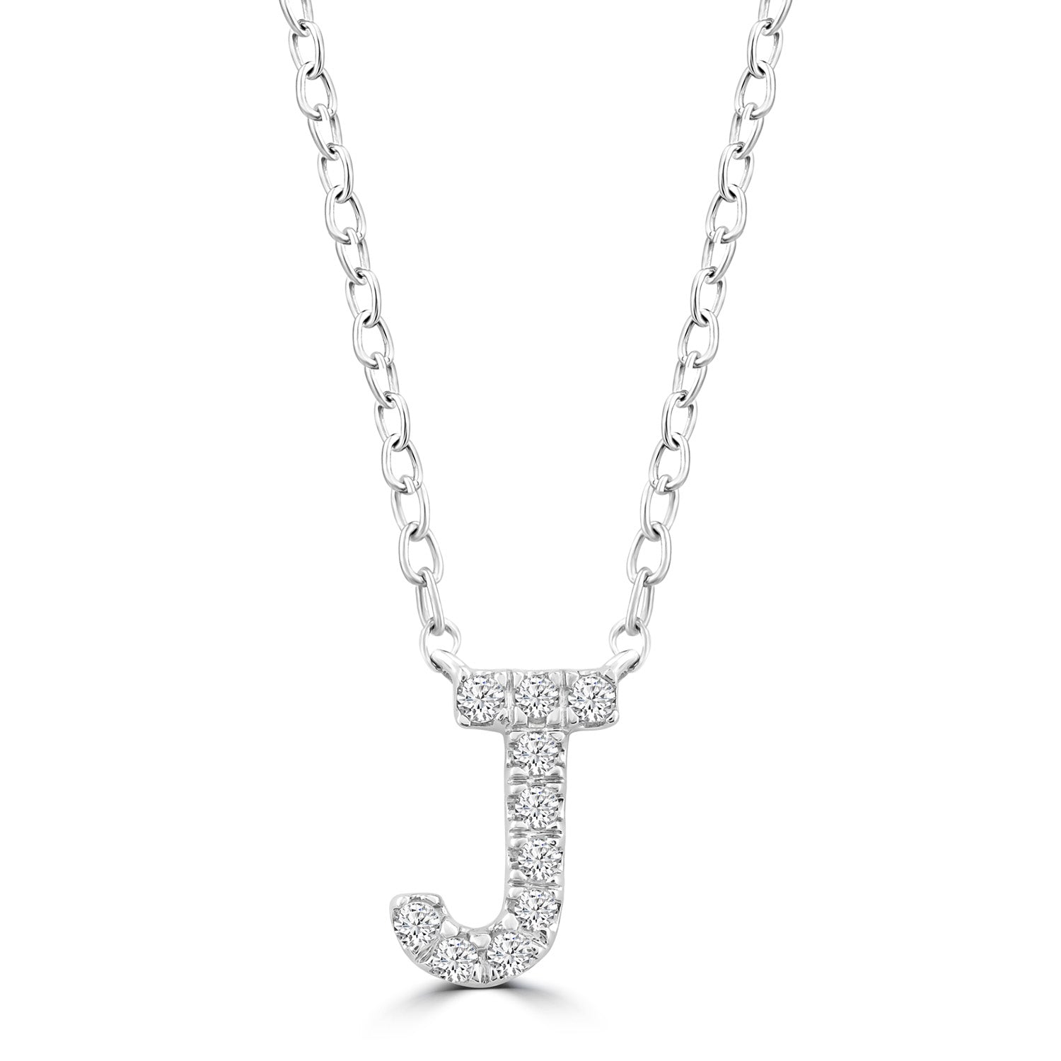 Initial Necklace with Natural Diamonds in 9K White Gold — J, 9kt WG