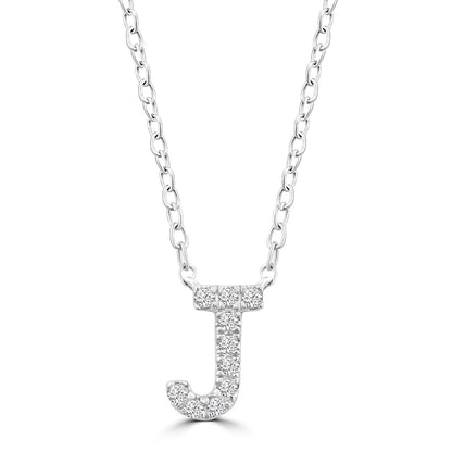 Initial Necklace with Natural Diamonds in 9K White Gold — J, 9kt WG