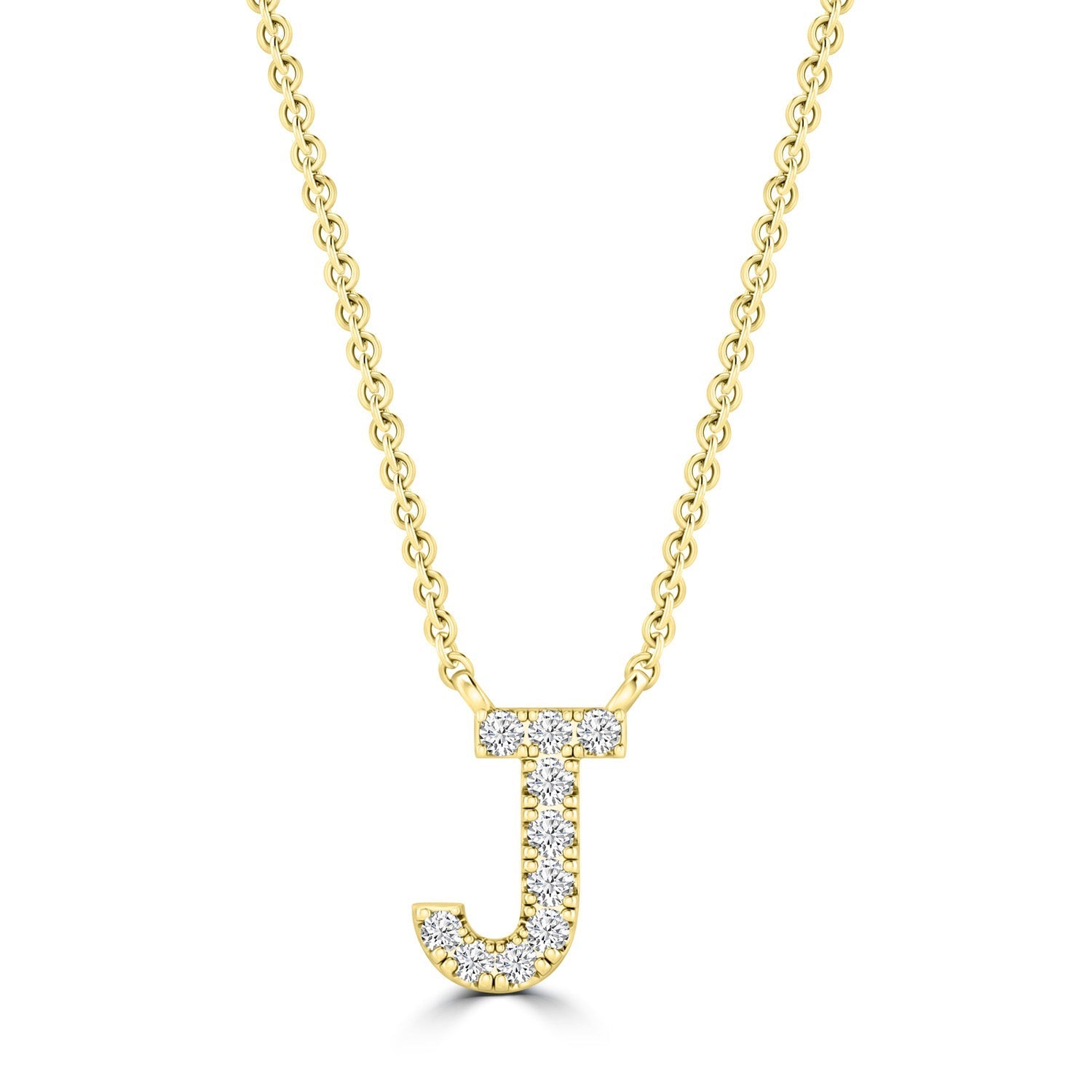 Initial Necklace with Natural Diamonds in 9K White Gold — J, 9kt YG