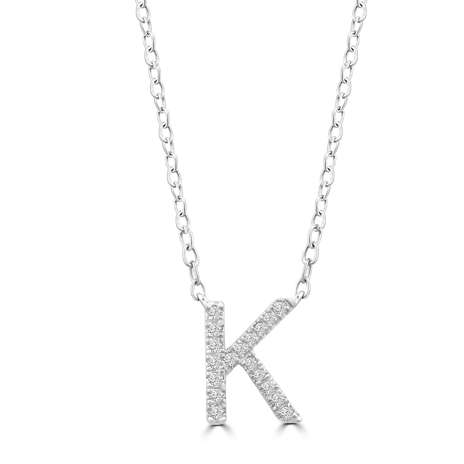 Initial Necklace with Natural Diamonds in 9K White Gold — K, 9kt WG