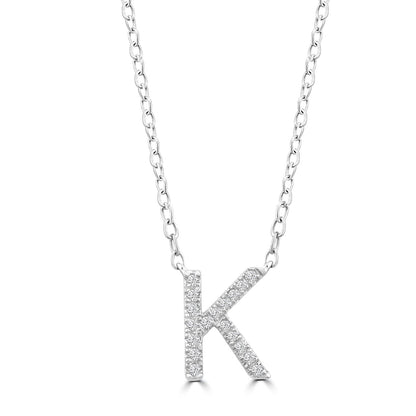 Initial Necklace with Natural Diamonds in 9K White Gold — K, 9kt WG