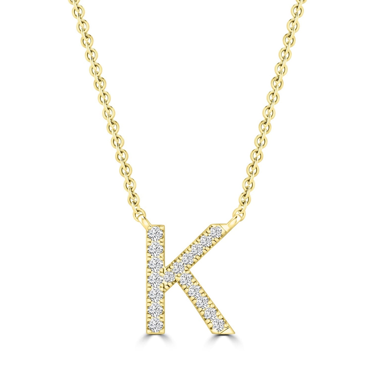Initial Necklace with Natural Diamonds in 9K White Gold — K, 9kt YG