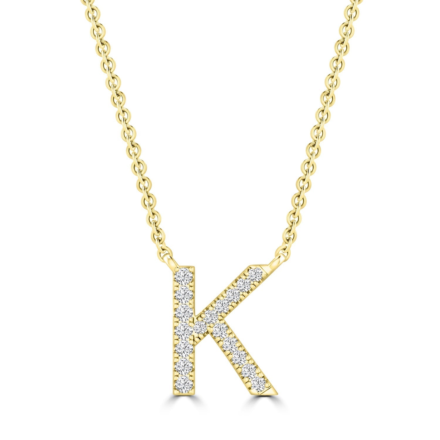 Initial Necklace with Natural Diamonds in 9K White Gold — K, 9kt YG