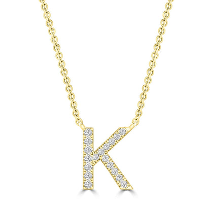 Initial Necklace with Natural Diamonds in 9K White Gold — K, 9kt YG