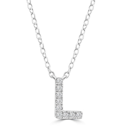 Initial Necklace with Natural Diamonds in 9K White Gold — L, 9kt WG