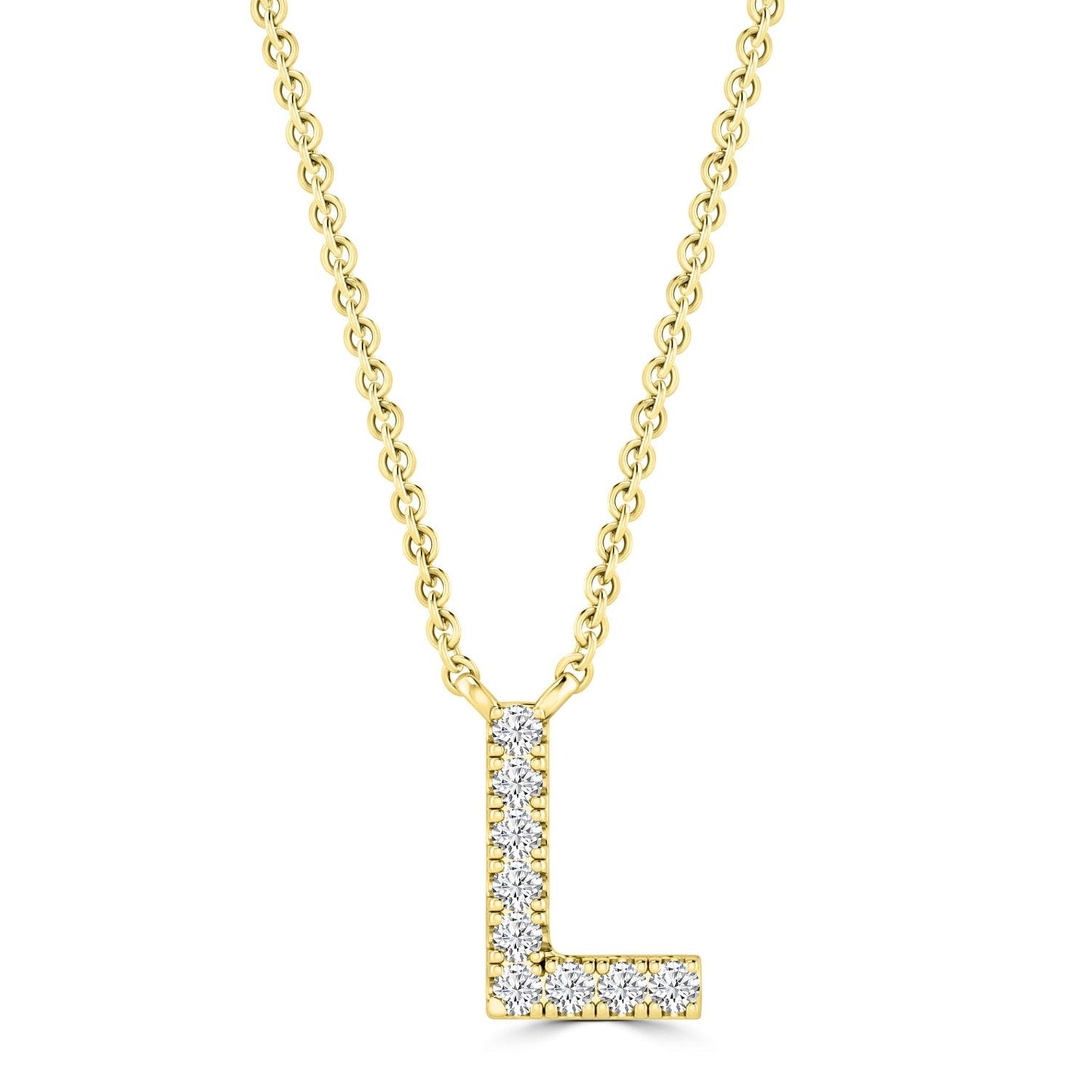 Initial Necklace with Natural Diamonds in 9K White Gold — L, 9kt YG