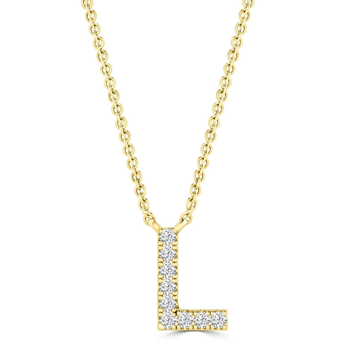 Initial Necklace with Natural Diamonds in 9K White Gold — L, 9kt YG