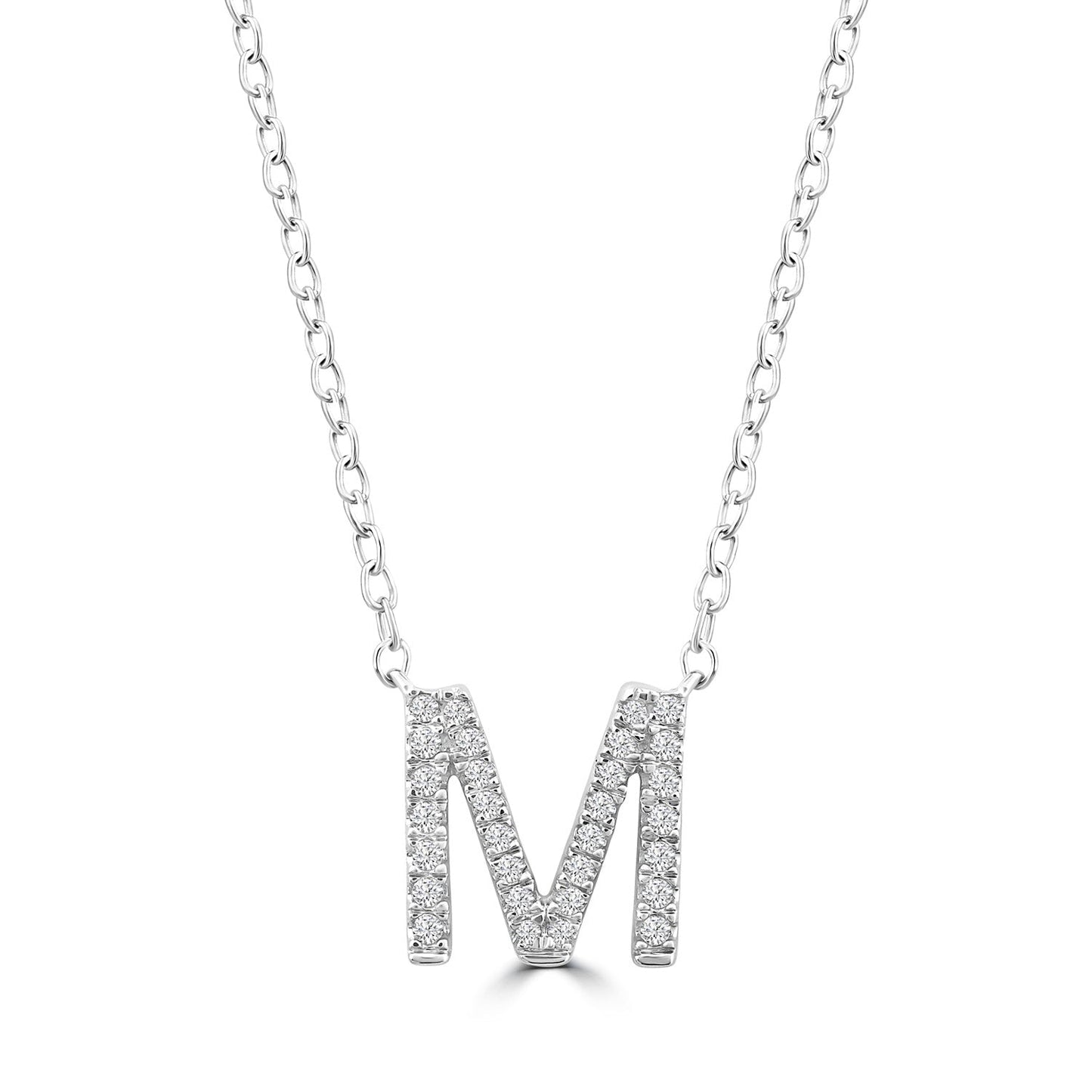 Initial Necklace with Natural Diamonds in 9K White Gold — M, 9kt WG