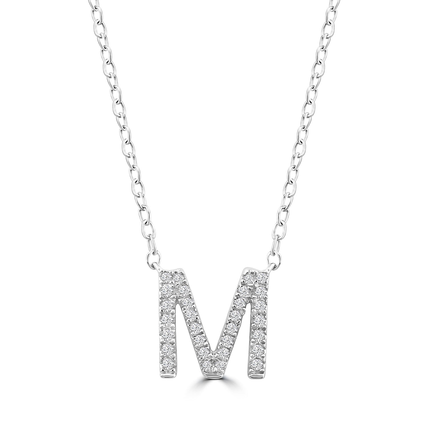 Initial Necklace with Natural Diamonds in 9K White Gold — M, 9kt WG