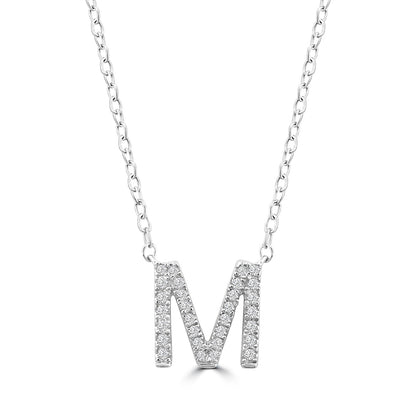 Initial Necklace with Natural Diamonds in 9K White Gold — M, 9kt WG