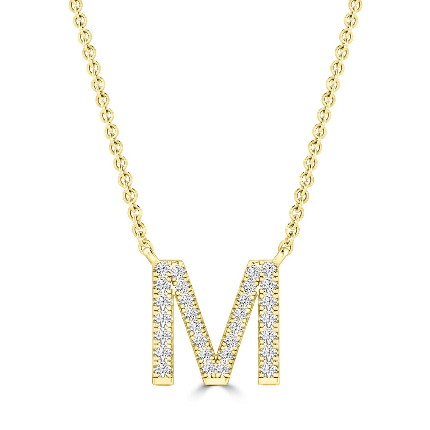 Initial Necklace with Natural Diamonds in 9K White Gold — M, 9kt YG