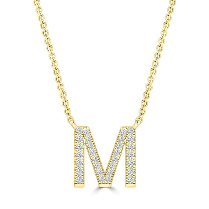 Initial Necklace with Natural Diamonds in 9K White Gold — M, 9kt YG